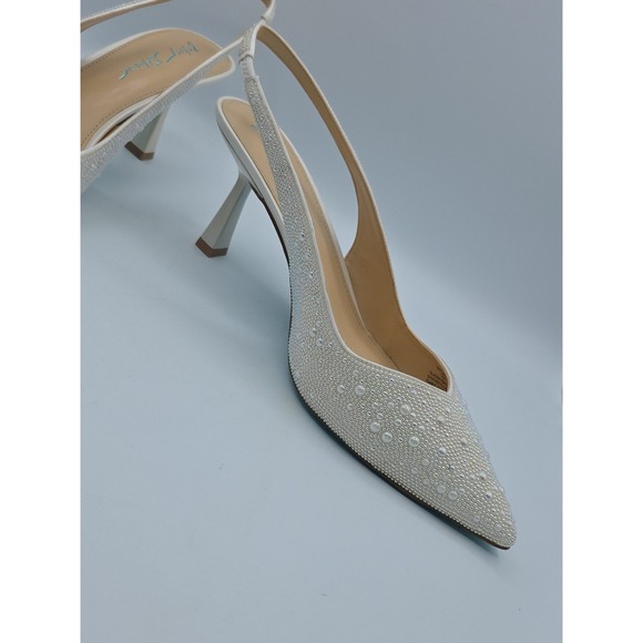 Betsey Johnson Ivory Rhinestone Pointed Toe Kitten Heel Drag Queen Womens Sz 12W - Picture 9 of 14